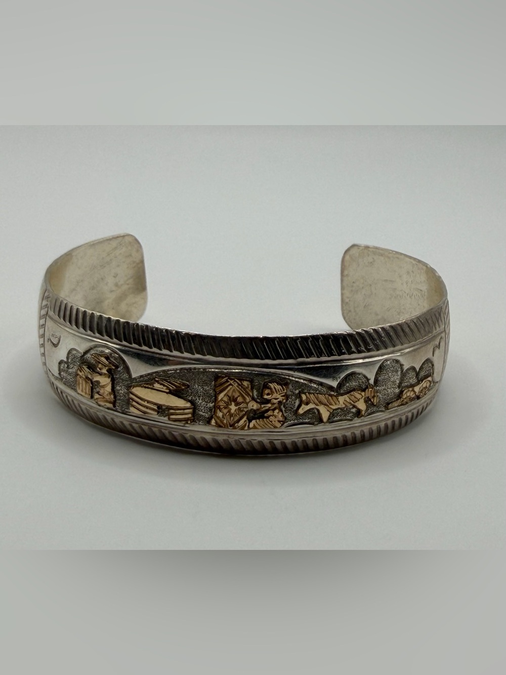 Vintage TA BEGAY Storytellers 12K Gold/Sterling Silver 925 Cuff Bracelet